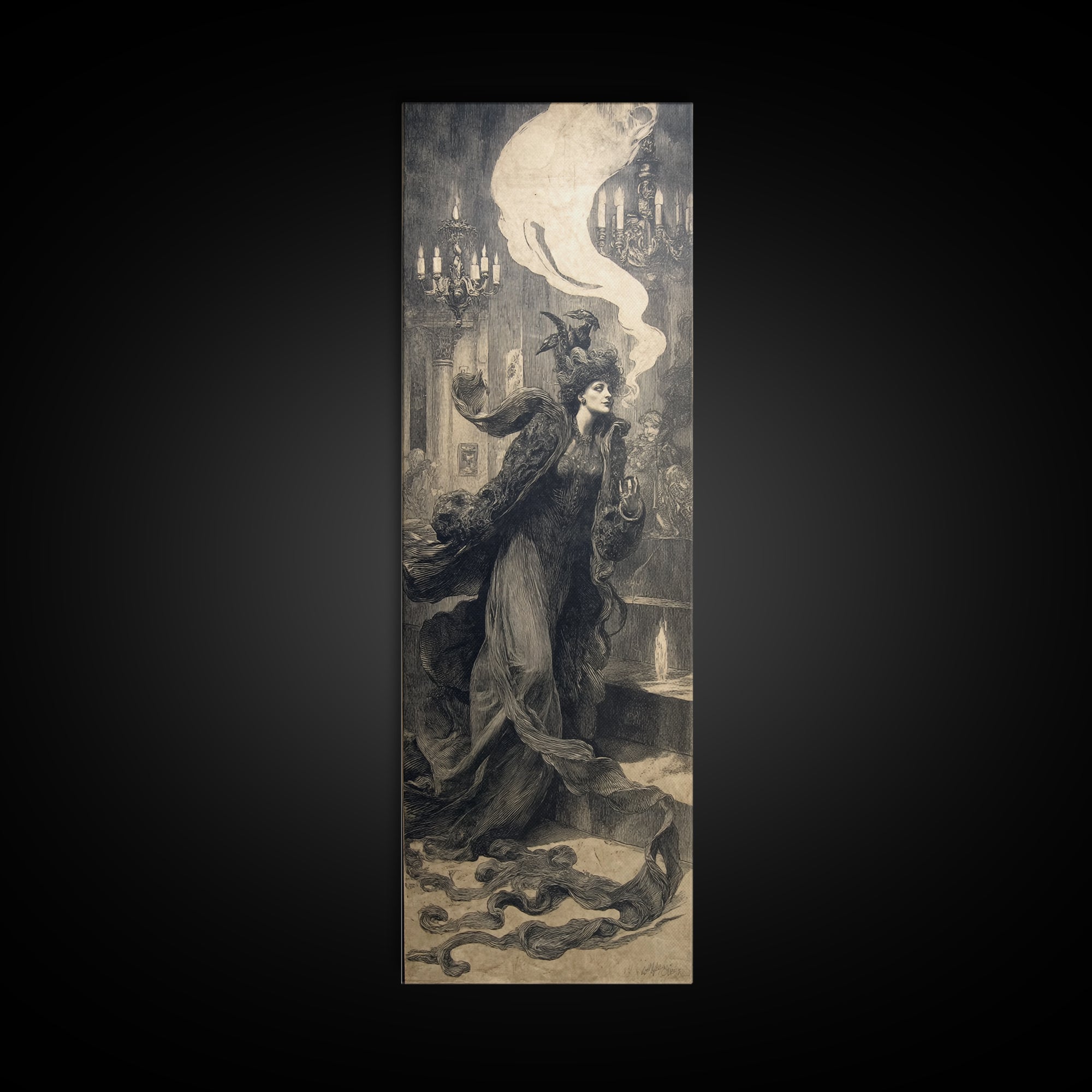 The Haunted Hotel, Dark Symbolist Art, Tall Narrow Wall Art, Dark Fantasy Wall Art, Framed Canvas Print, Halloween Wall Art