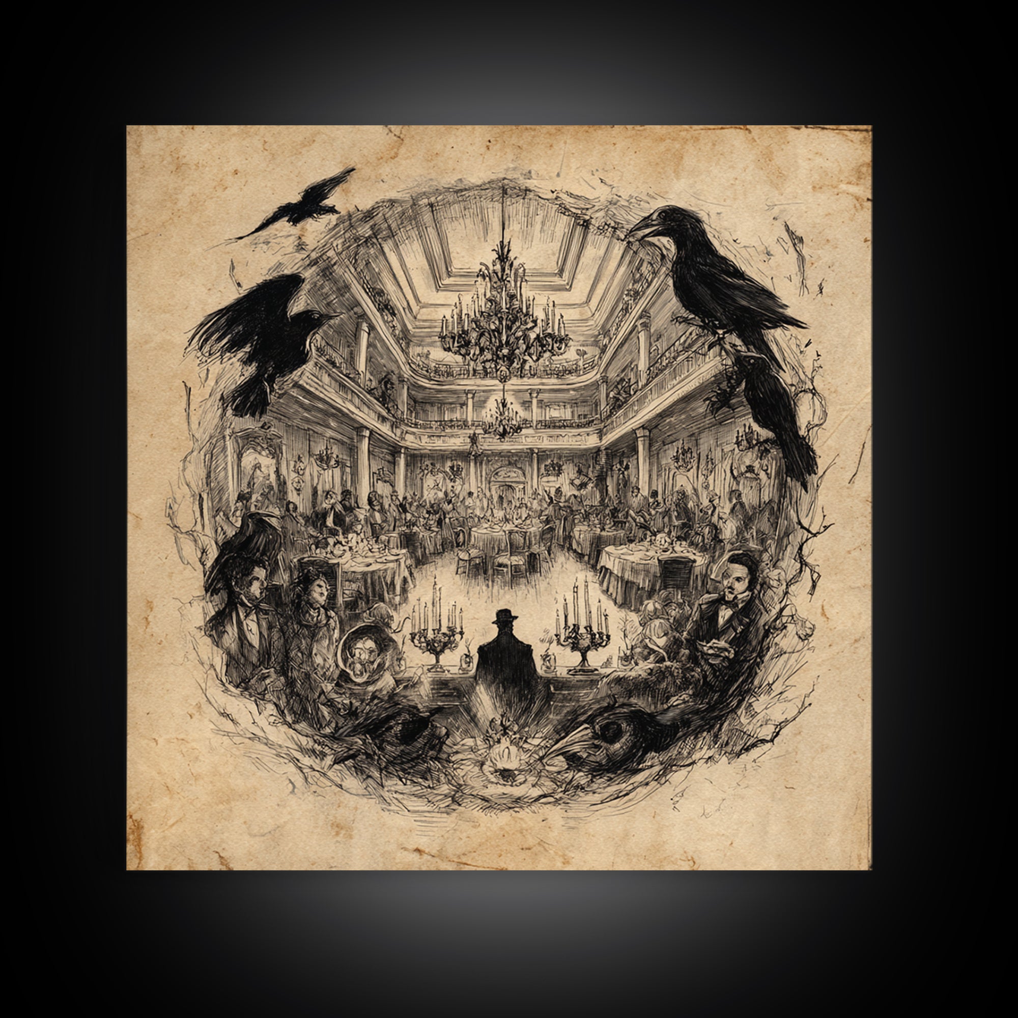 The Haunted Hotel, Expressionist Nightmare Art, Square Wall Art, Dark Fantasy Wall Art, Framed Canvas Print, Halloween Wall Art