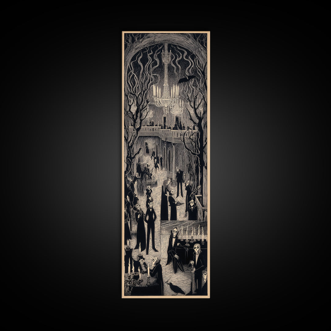 The Haunted Hotel, Expressionist Gothic Art, Tall Narrow Wall Art, Dark Halloween Decor, Framed Canvas Print, Halloween Wall Art