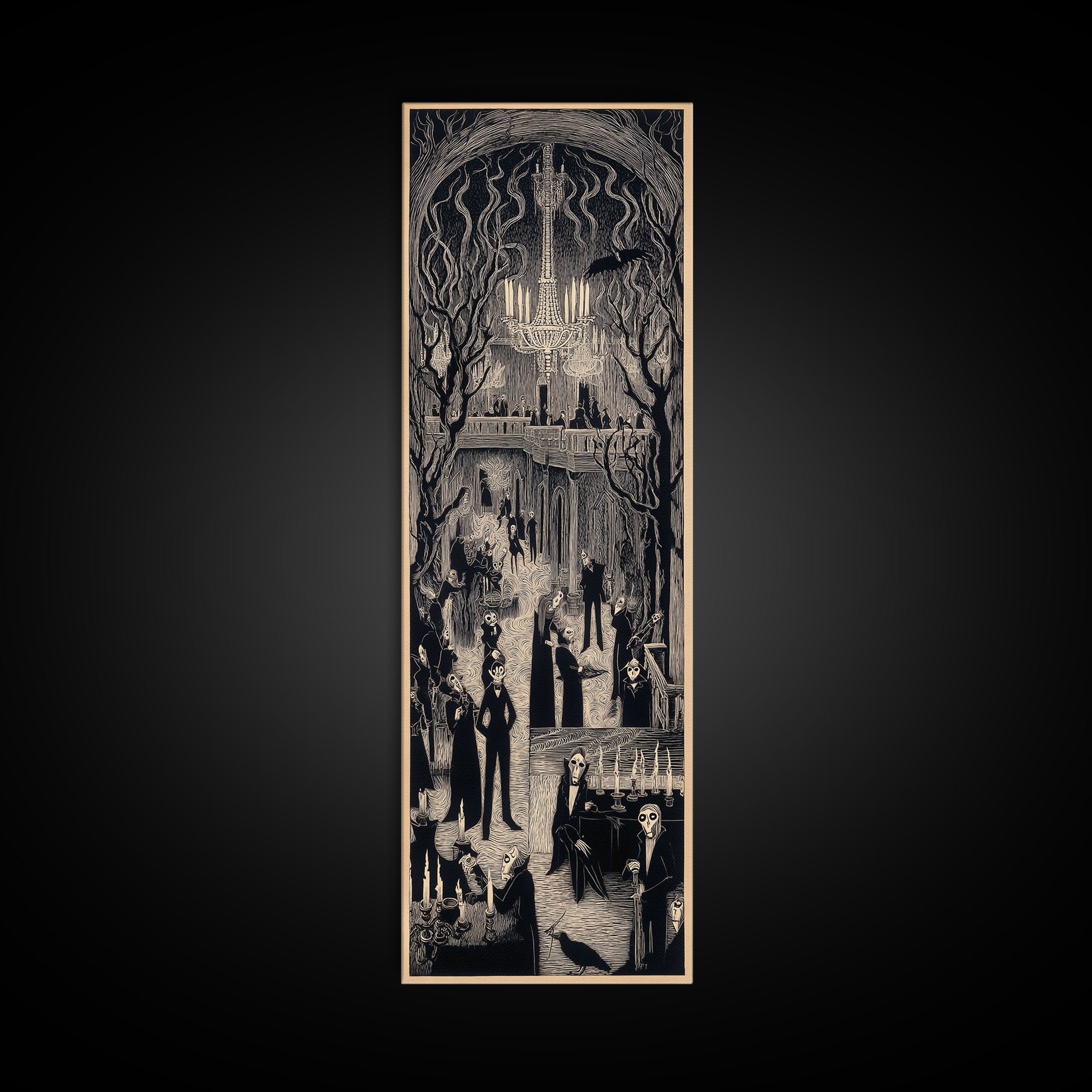 The Haunted Hotel, Expressionist Gothic Art, Tall Narrow Wall Art, Dark Halloween Decor, Framed Canvas Print, Halloween Wall Art