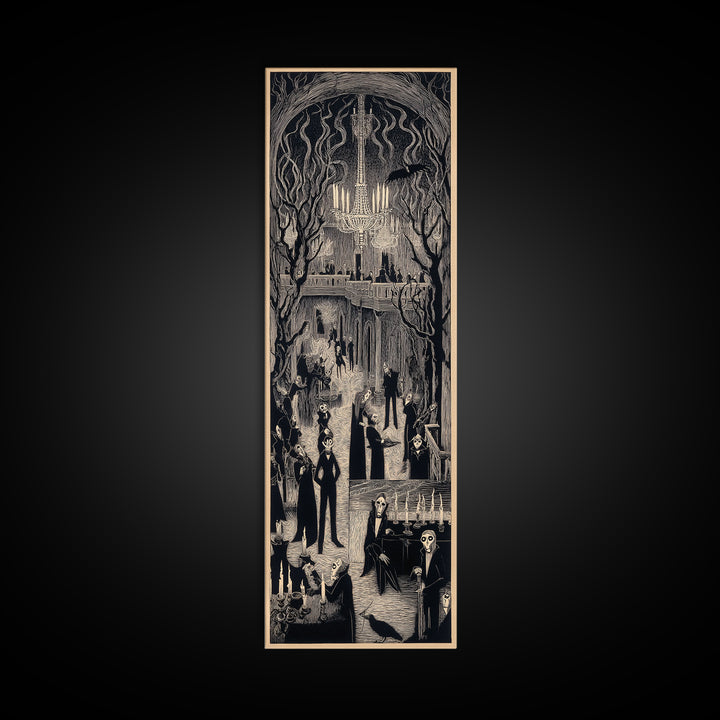 The Haunted Hotel, Expressionist Gothic Art, Tall Narrow Wall Art, Dark Halloween Decor, Framed Canvas Print, Halloween Wall Art