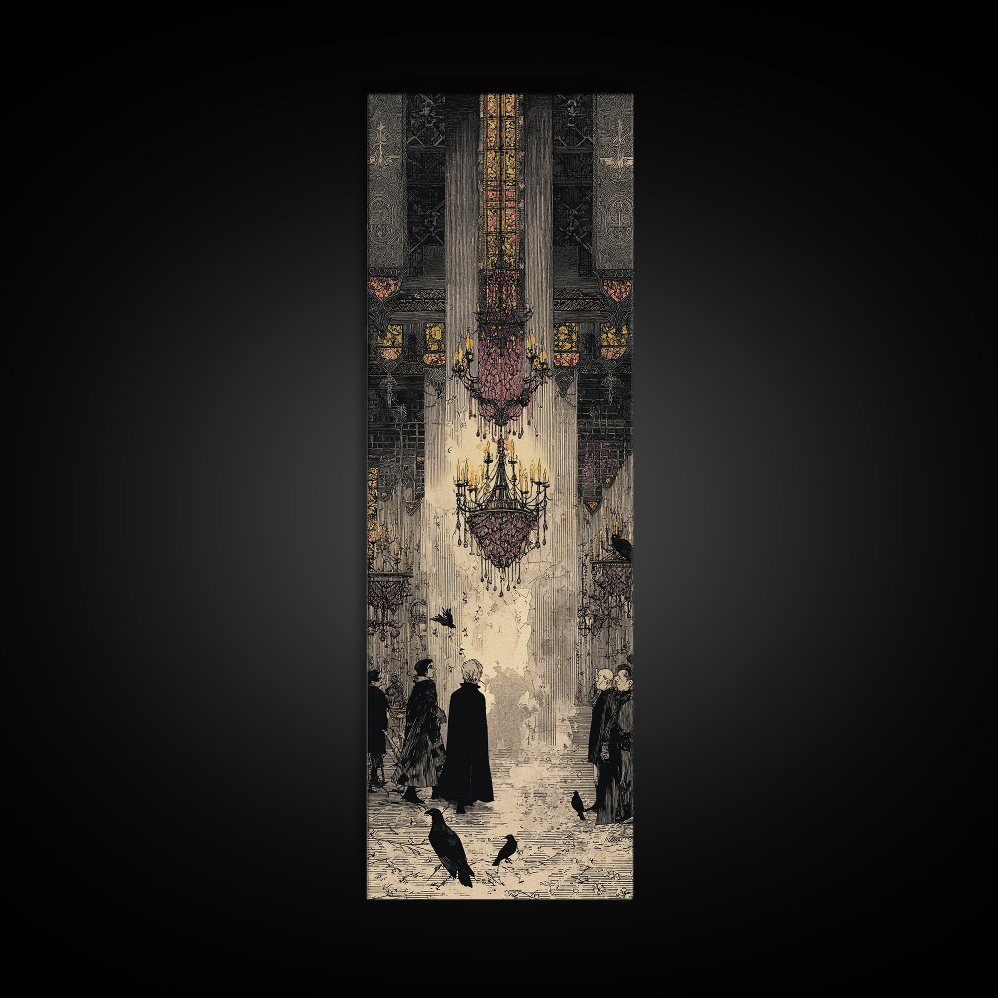 The Haunted Hotel, Stained Glass Gothic Art, Tall Narrow Wall Art, Gothic Horror Wall Art, Canvas Print, Halloween Wall Art