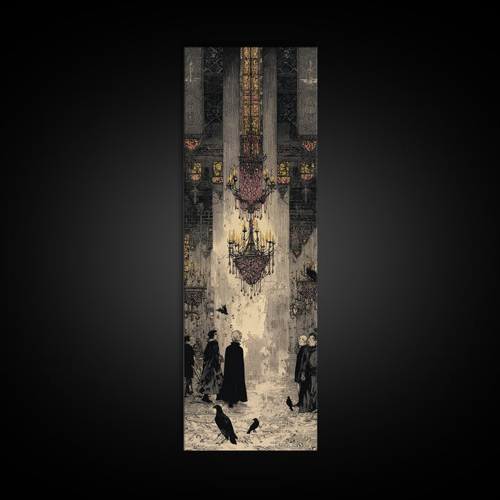 The Haunted Hotel, Stained Glass Gothic Art, Tall Narrow Wall Art, Gothic Horror Wall Art, Canvas Print, Halloween Wall Art