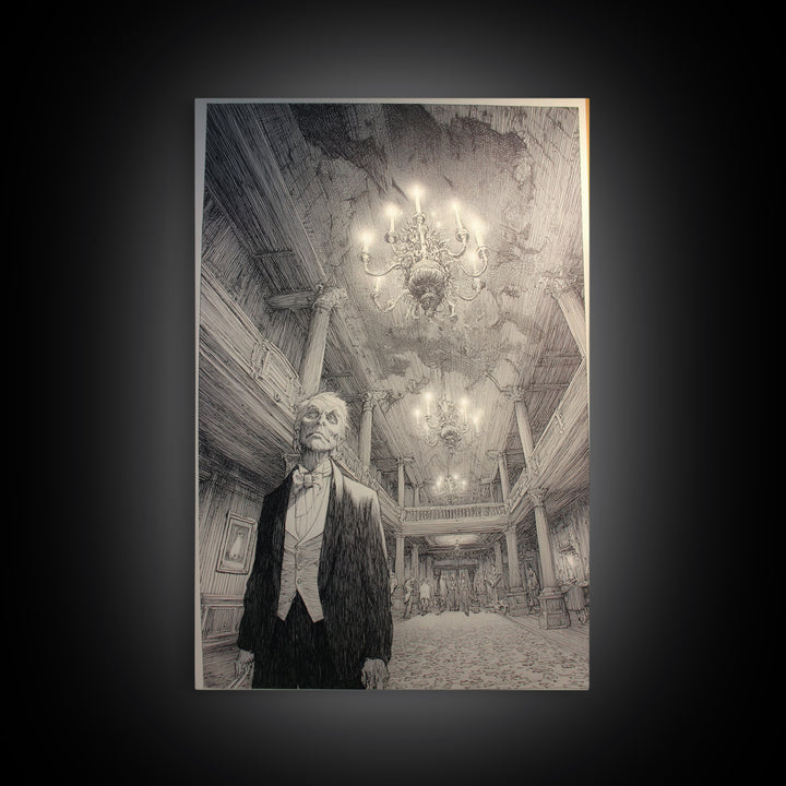 The Haunted Hotel, Victorian Macabre Art, Vertical Wall Art, Dark Fantasy Wall Art, Framed Canvas Print, Halloween Wall Art