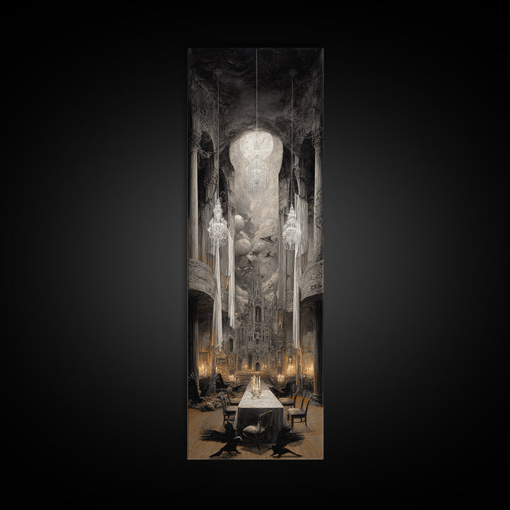 The Haunted Hotel, Surreal Apocalyptic Art, Tall Narrow Wall Art, Macabre Wall Art, Framed Canvas Print, Halloween Wall Art