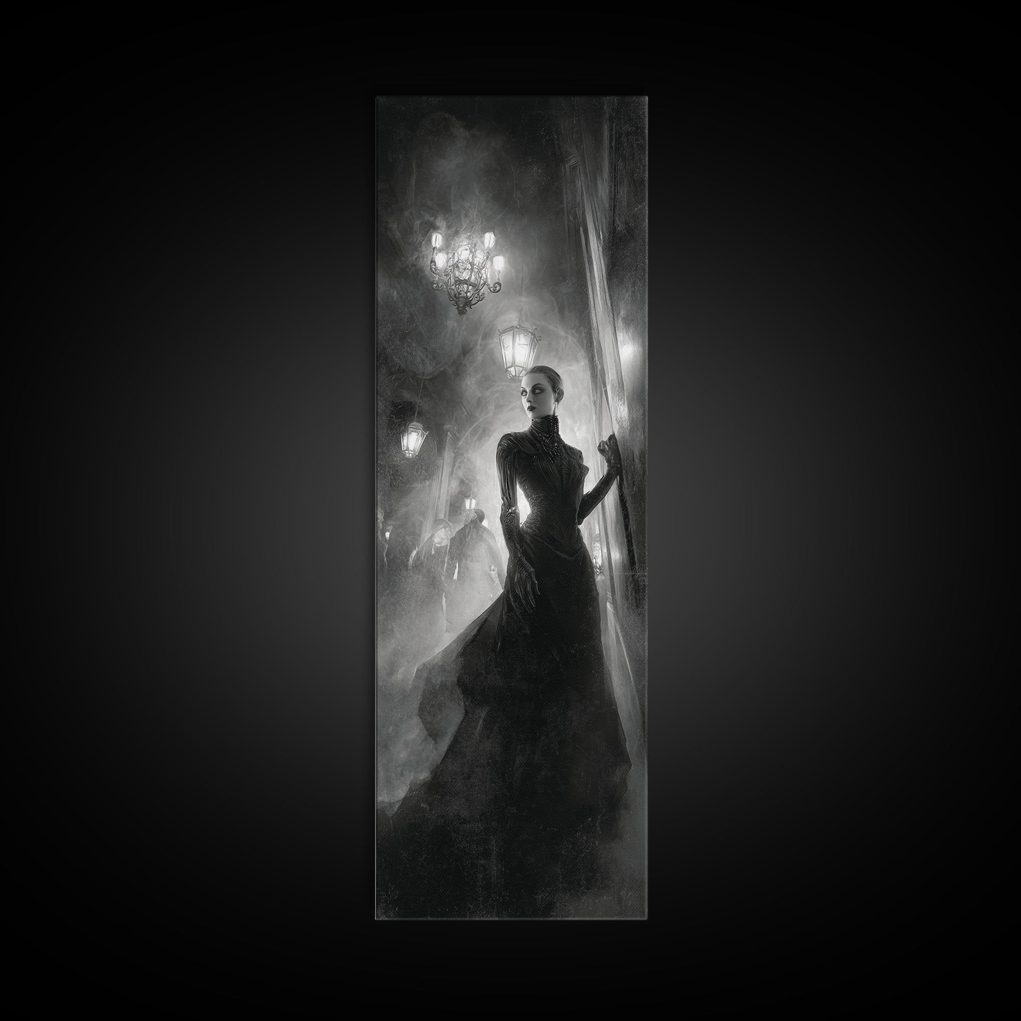 The Haunted Hotel, Biomechanical Horror Art, Tall Narrow Wall Art, Dark Fantasy Wall Art, Canvas Print, Halloween Wall Art