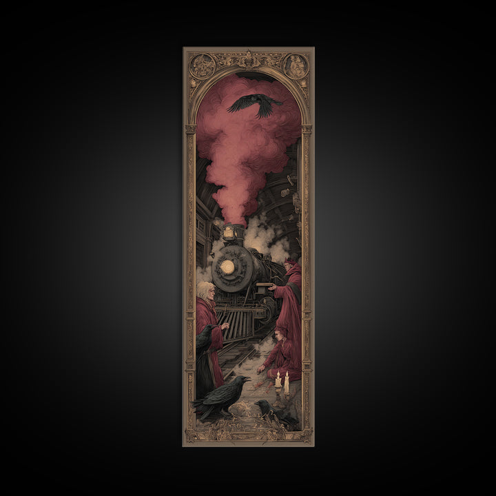 The Abandoned Train Station, Dark Renaissance Art, Tall Narrow Wall Art, Macabre Wall Art, Canvas Print, Halloween Wall Art