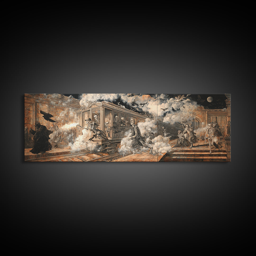 The Abandoned Train Station, Danse Macabre Art, Extra Wide Wall Art, Gothic Horror Wall Art, Canvas Print