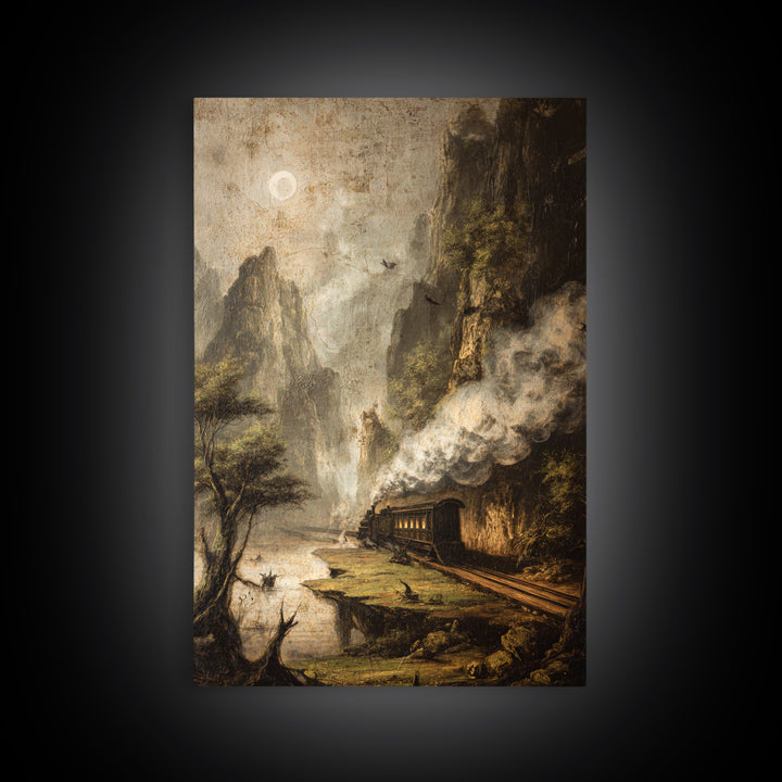 The Abandoned Train Station, Baroque Witchcraft Art, Vertical Wall Art, Dark Halloween Decor, Framed Canvas Print, Halloween Wall Art