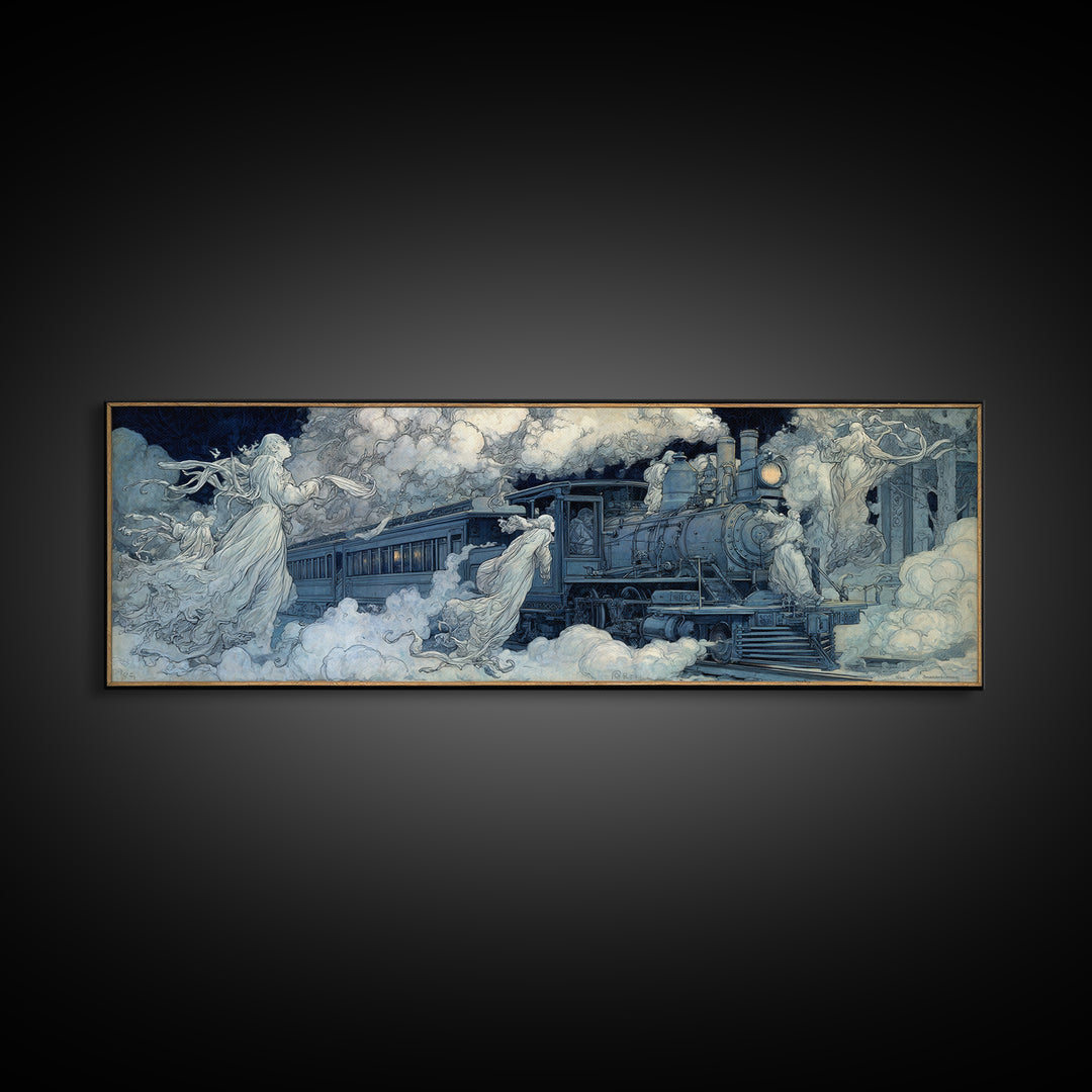 The Abandoned Train Station, Symbolist Death Art, Extra Wide Wall Art, Dark Halloween Decor, Canvas Print, Halloween Wall Art