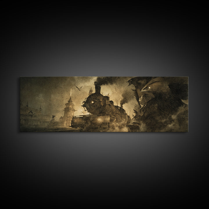 The Abandoned Train Station, Expressionist Nightmare Art, Extra Wide Wall Art, Gothic Horror Wall Art, Framed Canvas Print