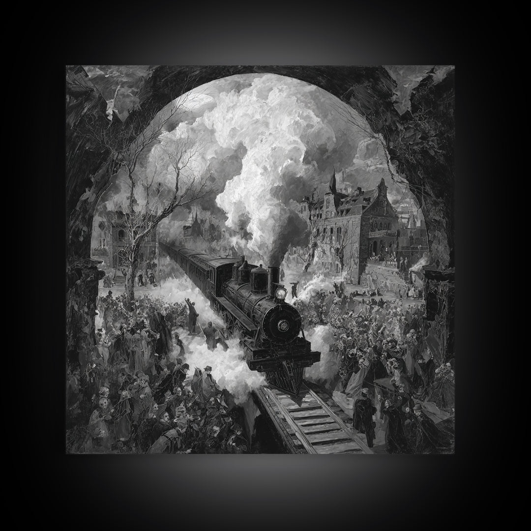 The Abandoned Train Station, Grotesque Carnival Art, Square Wall Art, Dark Halloween Decor, Canvas Print, Halloween Wall Art