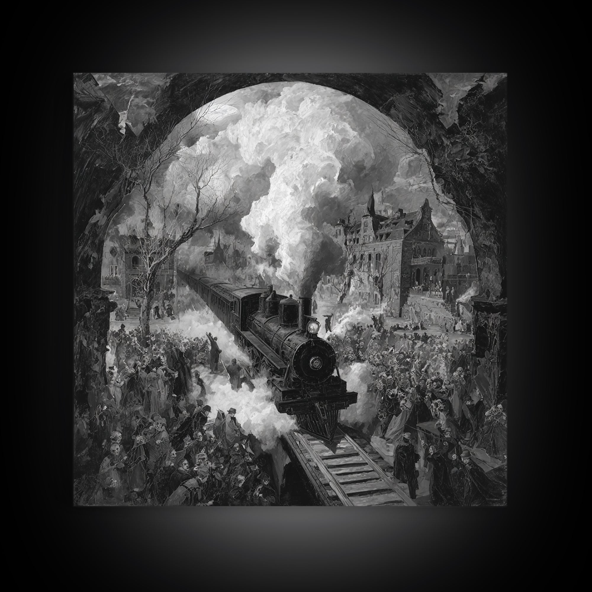 The Abandoned Train Station, Grotesque Carnival Art, Square Wall Art, Dark Halloween Decor, Canvas Print, Halloween Wall Art