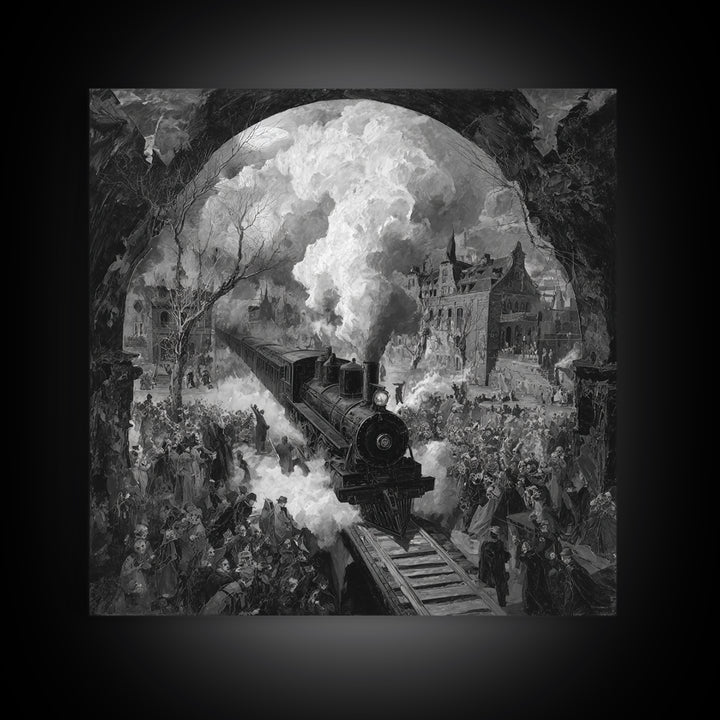 The Abandoned Train Station, Grotesque Carnival Art, Square Wall Art, Dark Halloween Decor, Canvas Print, Halloween Wall Art