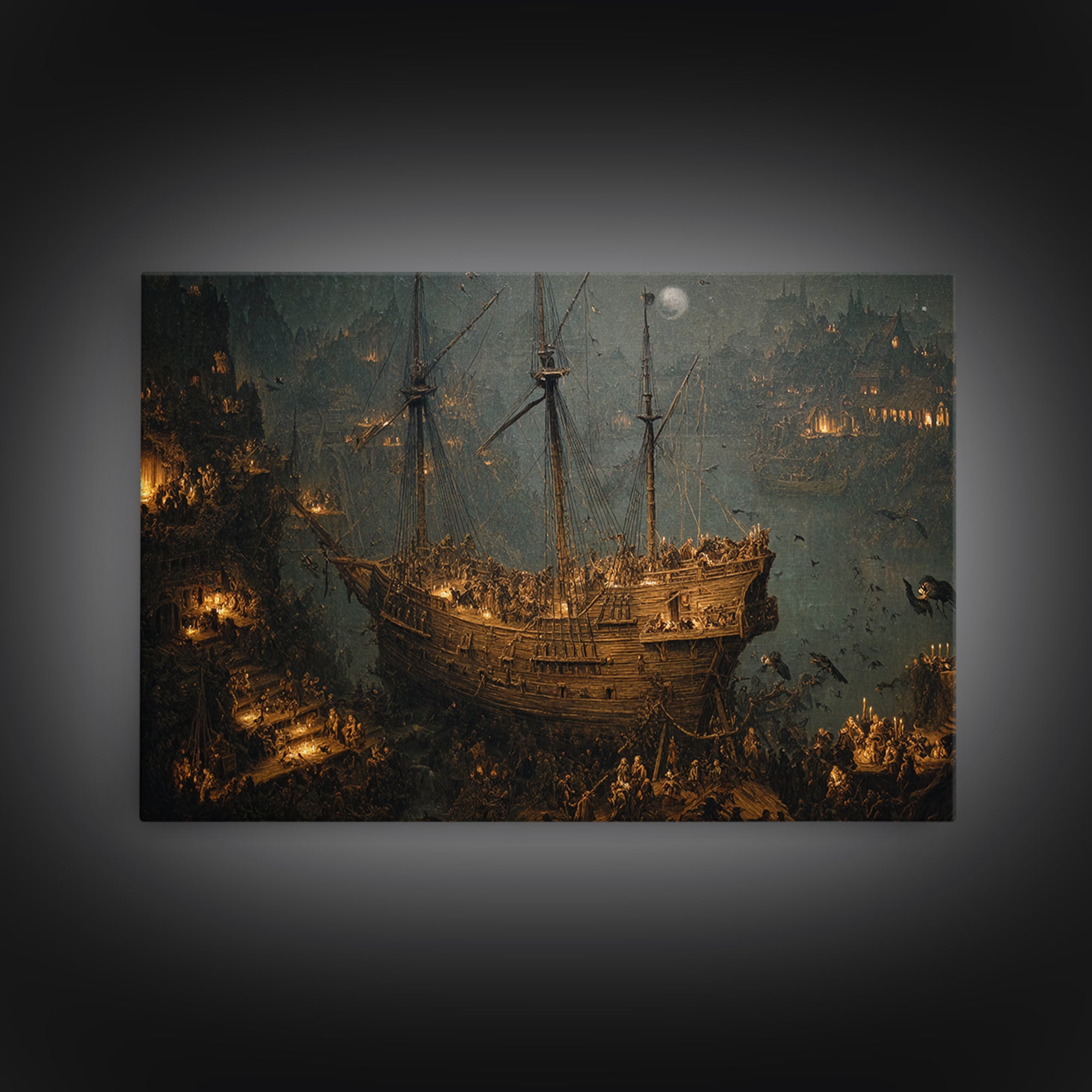 The Shipwreck Cove, Medieval Grotesque Art, Landscape Wall Art, Dark Fantasy Wall Art, Framed Canvas Print, Halloween Wall Art