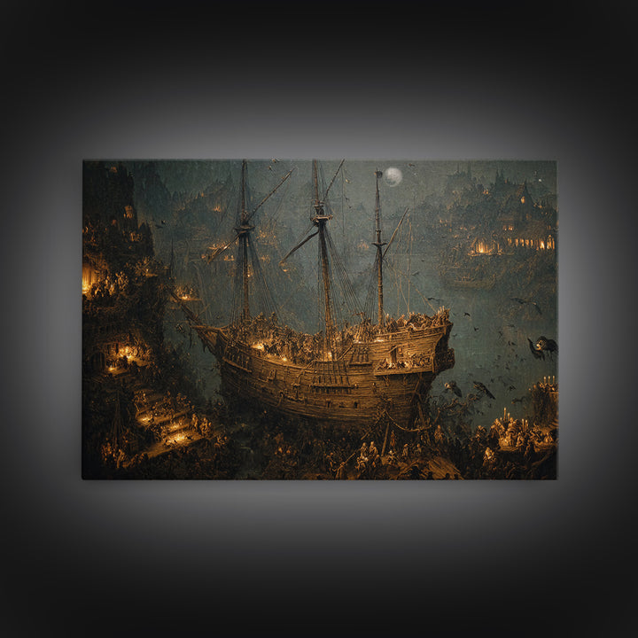 The Shipwreck Cove, Medieval Grotesque Art, Landscape Wall Art, Dark Fantasy Wall Art, Framed Canvas Print, Halloween Wall Art