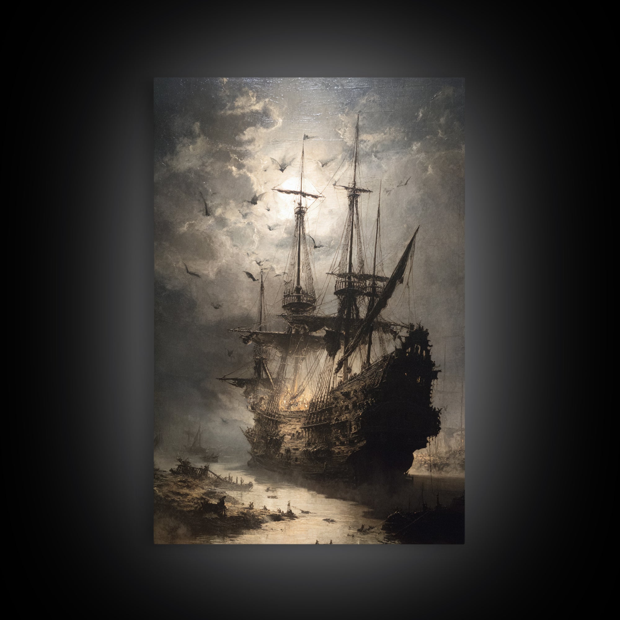 The Shipwreck Cove, Dark Romantic Horror Art, Vertical Wall Art, Dark Halloween Decor, Framed Canvas Print, Halloween Wall Art