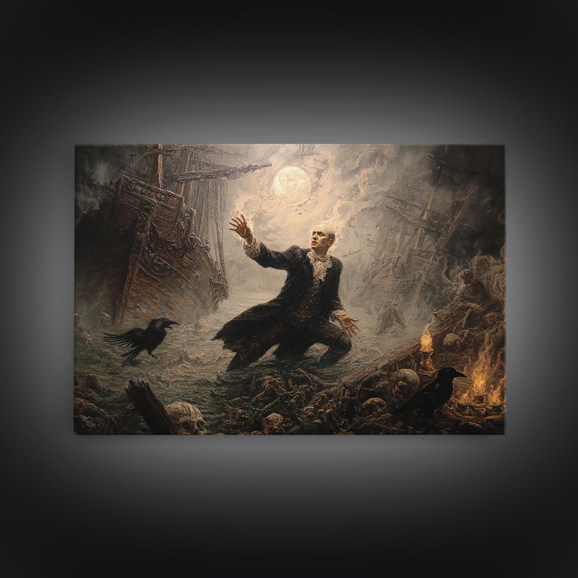 The Shipwreck Cove, Visionary Gothic Art, Landscape Wall Art, Dark Halloween Decor, Framed Canvas Print, Halloween Wall Art