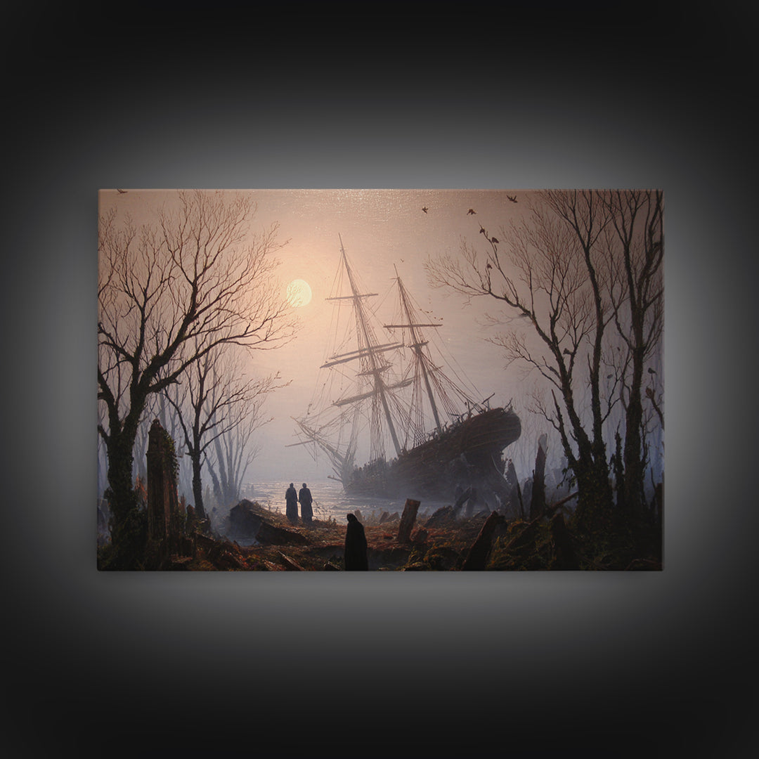 The Shipwreck Cove, Romantic Gothic Landscape, Landscape Wall Art, Dark Halloween Decor, Canvas Print, Halloween Wall Art