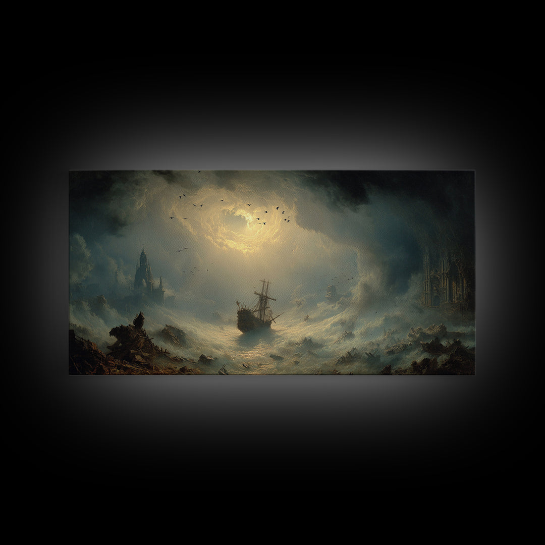 The Shipwreck Cove, Apocalyptic Romantic Art, Wide Panoramic Art, Macabre Wall Art, Canvas Print, Halloween Wall Art, Horror Wall Art