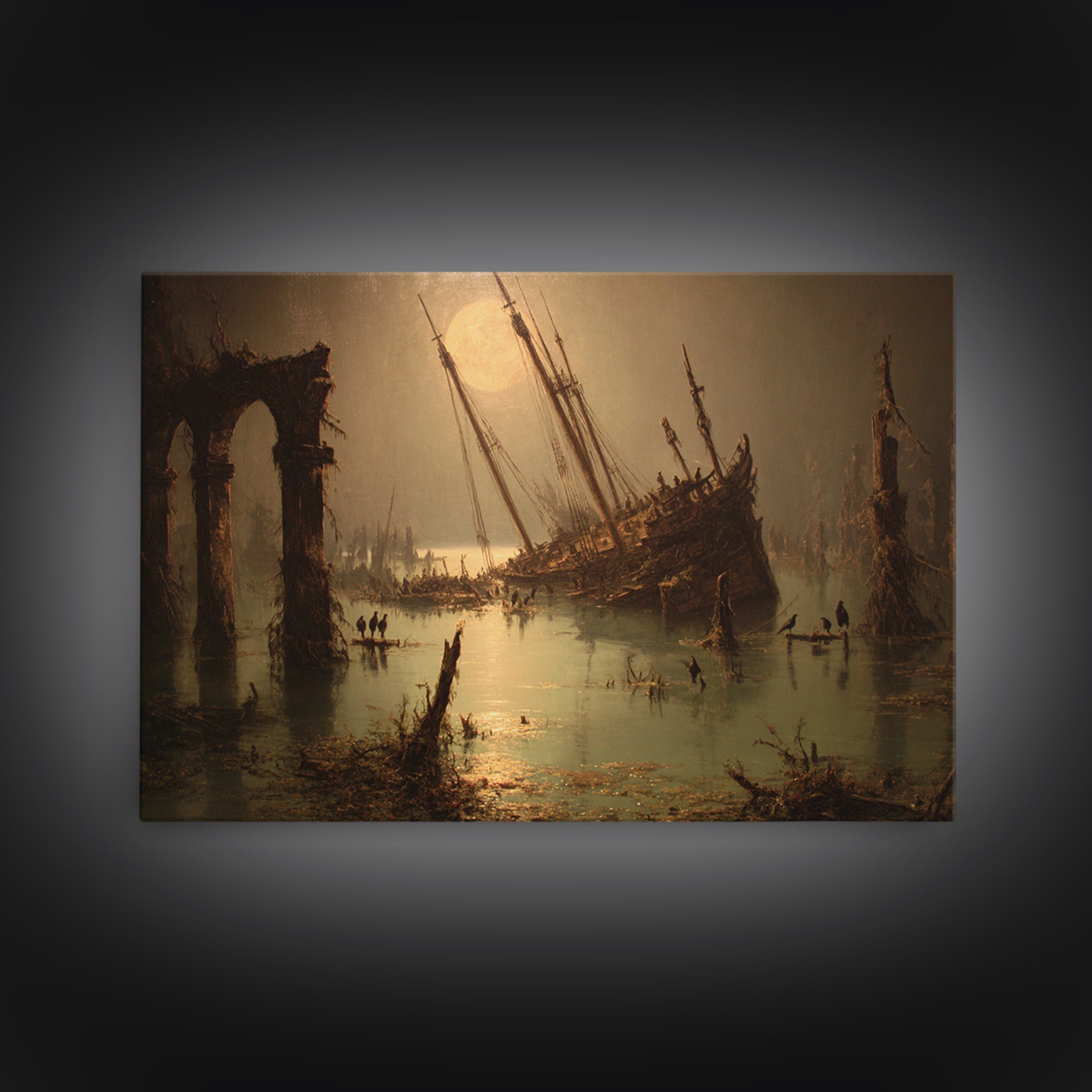 The Shipwreck Cove, Symbolist Gothic Landscape, Landscape Wall Art, Macabre Wall Art, Framed Canvas Print, Halloween Wall Art
