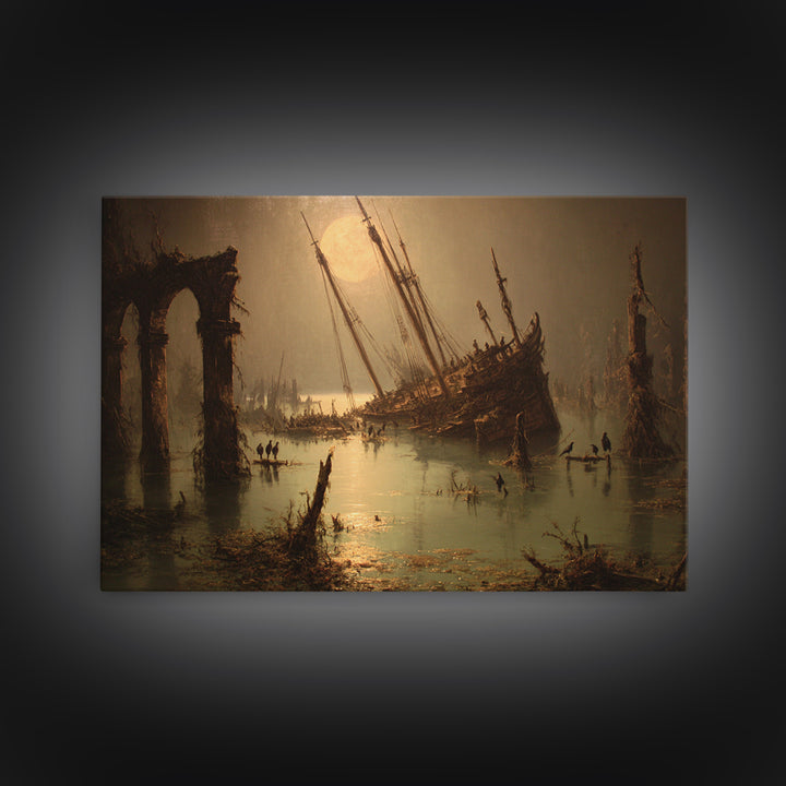 The Shipwreck Cove, Symbolist Gothic Landscape, Landscape Wall Art, Macabre Wall Art, Framed Canvas Print, Halloween Wall Art