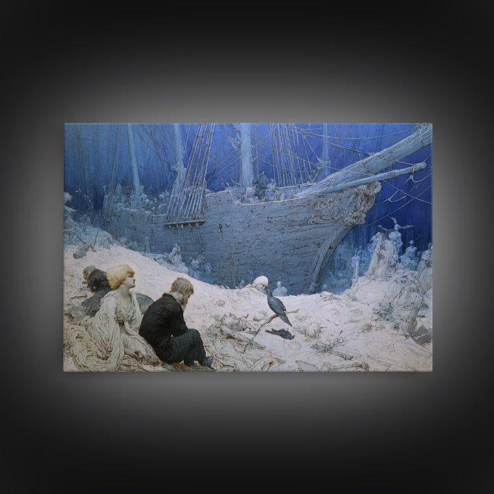 The Shipwreck Cove, Symbolist Death Art, Landscape Wall Art, Dark Fantasy Wall Art, Framed Canvas Print, Halloween Wall Art