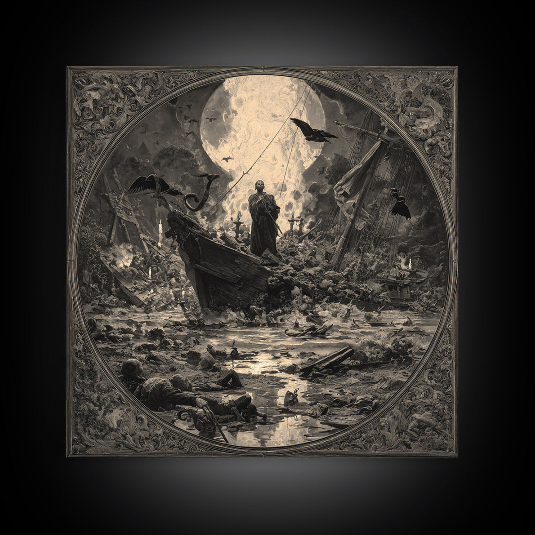 The Shipwreck Cove, Dark Symbolist Art, Square Wall Art, Macabre Wall Art, Framed Canvas Print, Halloween Wall Art