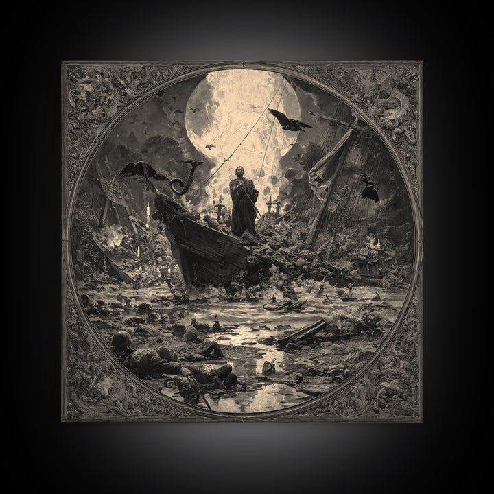 The Shipwreck Cove, Dark Symbolist Art, Square Wall Art, Macabre Wall Art, Framed Canvas Print, Halloween Wall Art