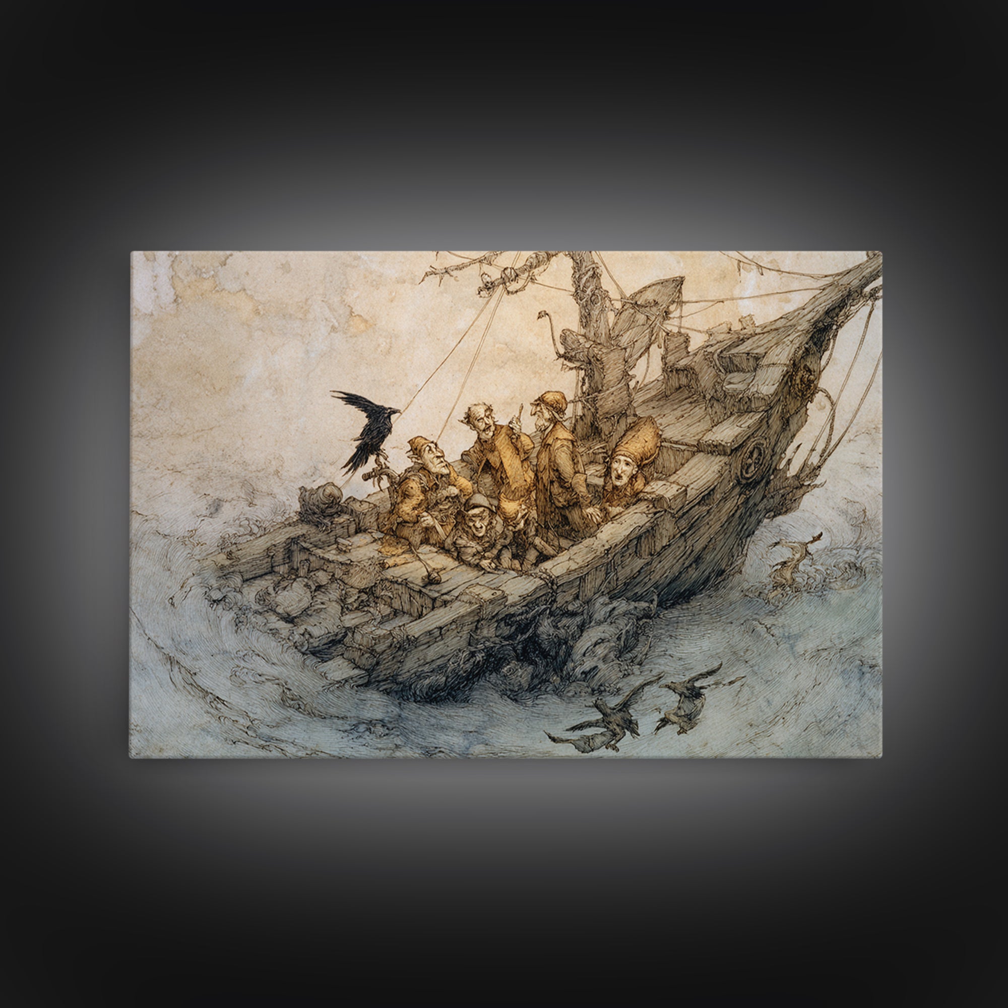 The Shipwreck Cove, Gothic Storybook Art, Landscape Wall Art, Gothic Horror Wall Art, Framed Canvas Print, Halloween Wall Art