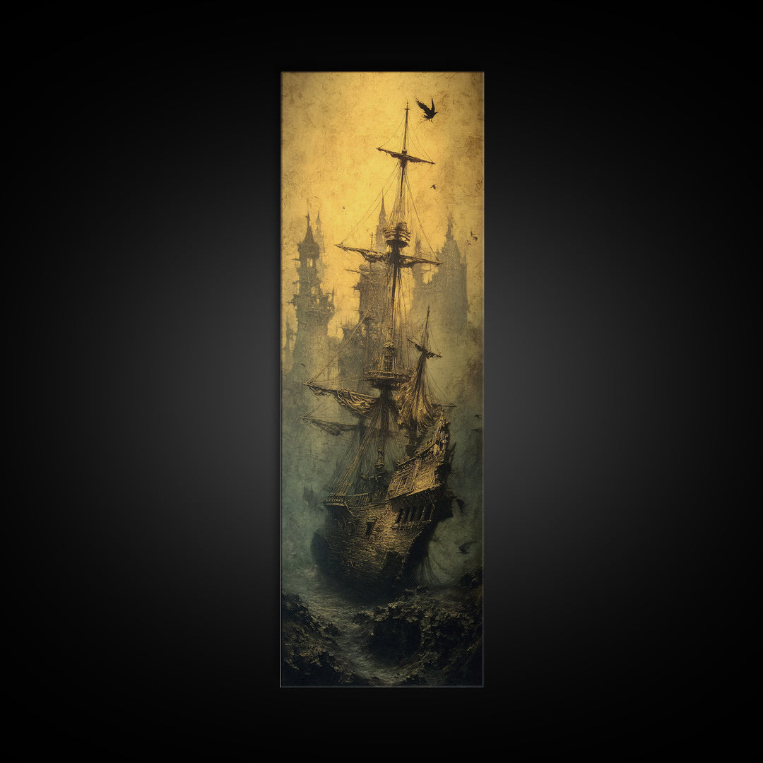 The Shipwreck Cove, Surreal Apocalyptic Art, Tall Narrow Wall Art, Dark Fantasy Wall Art, Canvas Print, Halloween Wall Art