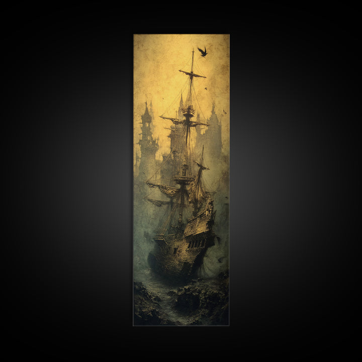 The Shipwreck Cove, Surreal Apocalyptic Art, Tall Narrow Wall Art, Dark Fantasy Wall Art, Canvas Print, Halloween Wall Art