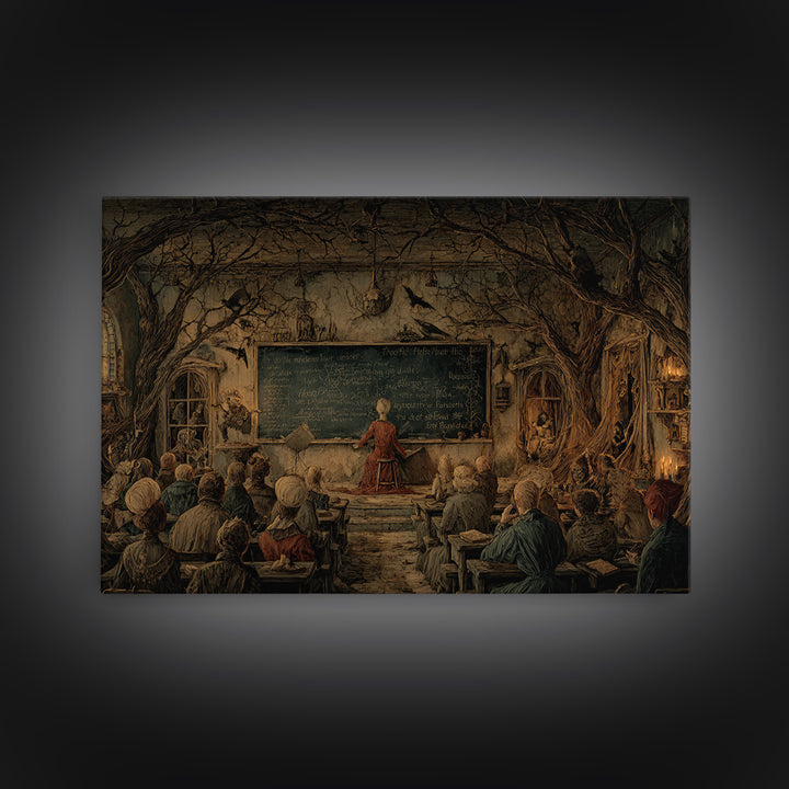 The Silent Schoolhouse, Medieval Grotesque Art, Landscape Wall Art, Gothic Horror Wall Art, Framed Canvas Print, Halloween Wall Art