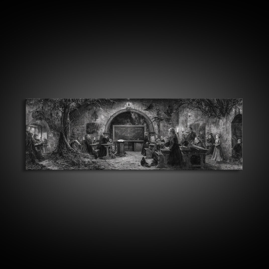 The Silent Schoolhouse, Dark Romantic Horror Art, Extra Wide Wall Art, Dark Halloween Decor, Framed Canvas Print, Halloween Wall Art