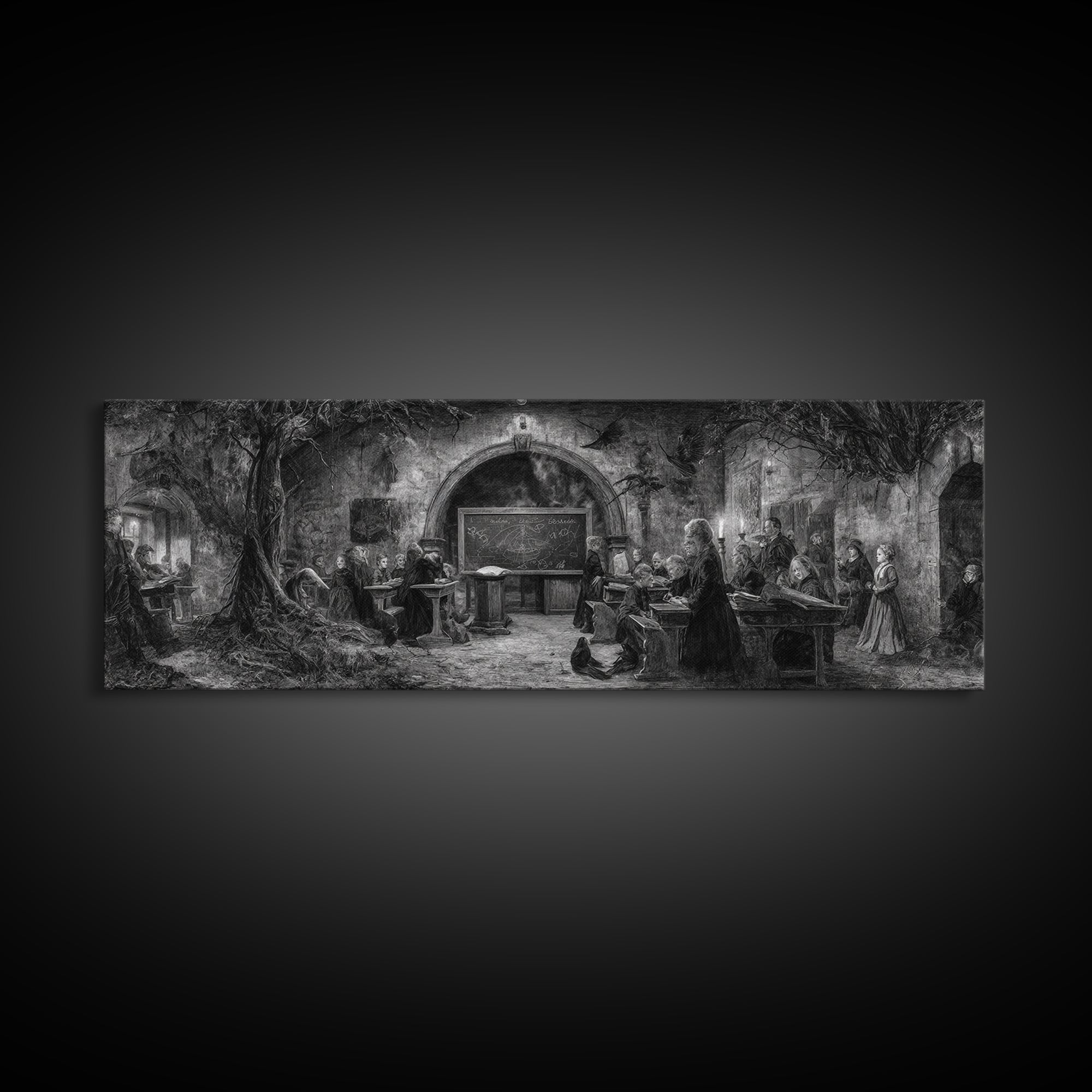 The Silent Schoolhouse, Dark Romantic Horror Art, Extra Wide Wall Art, Dark Halloween Decor, Framed Canvas Print, Halloween Wall Art
