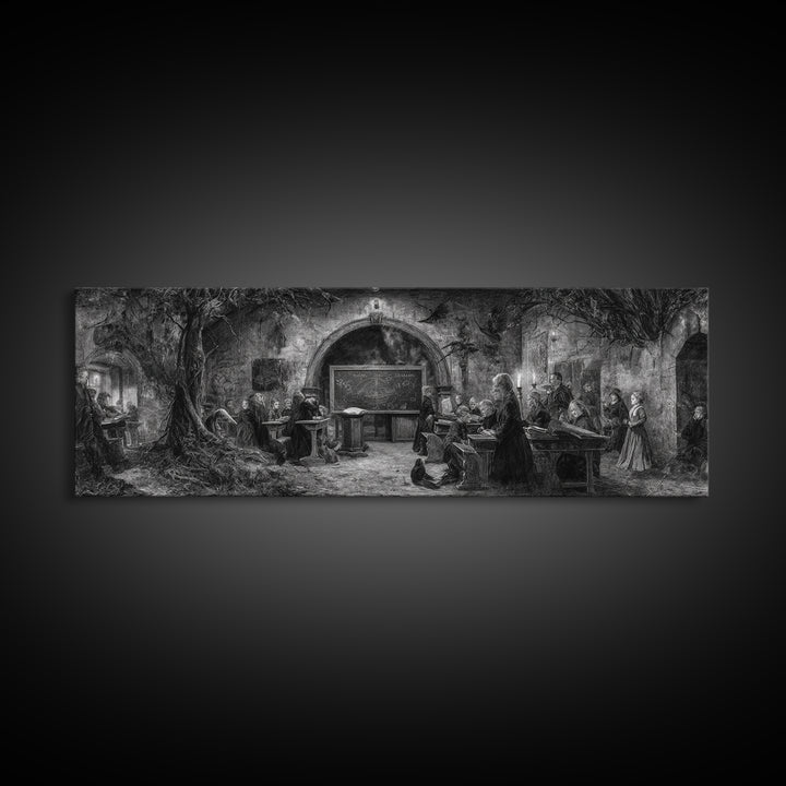 The Silent Schoolhouse, Dark Romantic Horror Art, Extra Wide Wall Art, Dark Halloween Decor, Framed Canvas Print, Halloween Wall Art