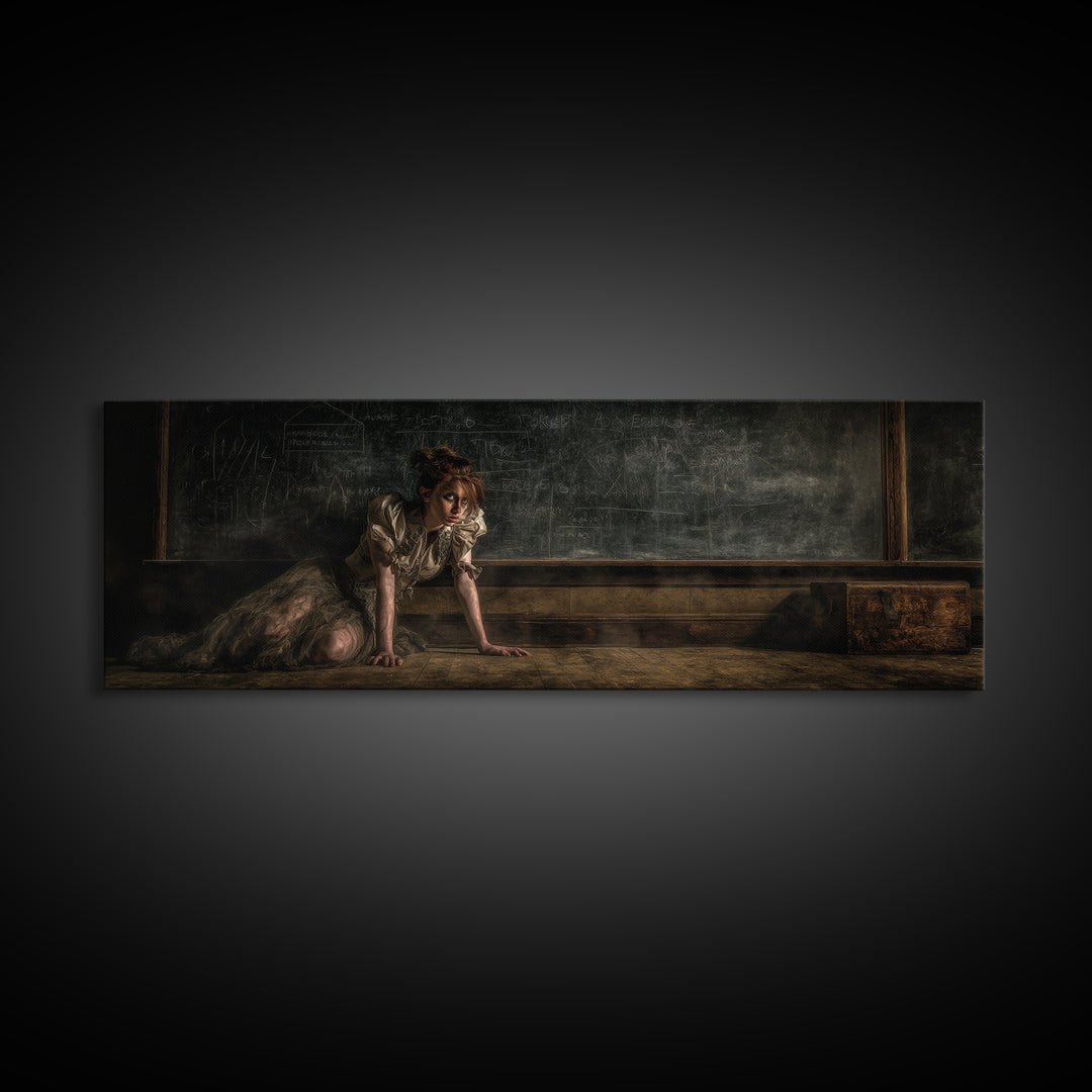 The Silent Schoolhouse, Gothic Nightmare Art, Extra Wide Wall Art, Gothic Horror Wall Art, Framed Canvas Print, Halloween Wall Art