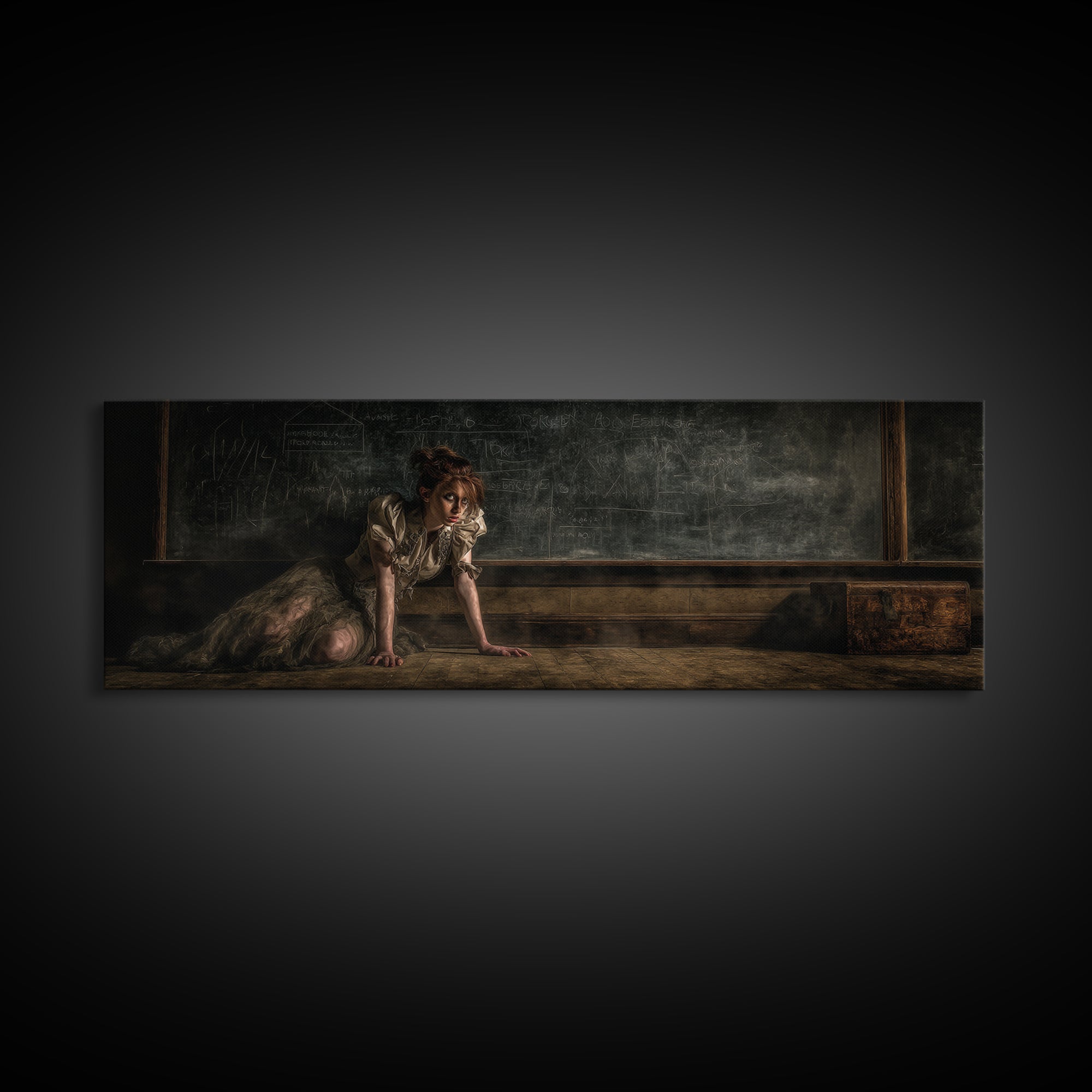 The Silent Schoolhouse, Gothic Nightmare Art, Extra Wide Wall Art, Gothic Horror Wall Art, Framed Canvas Print, Halloween Wall Art
