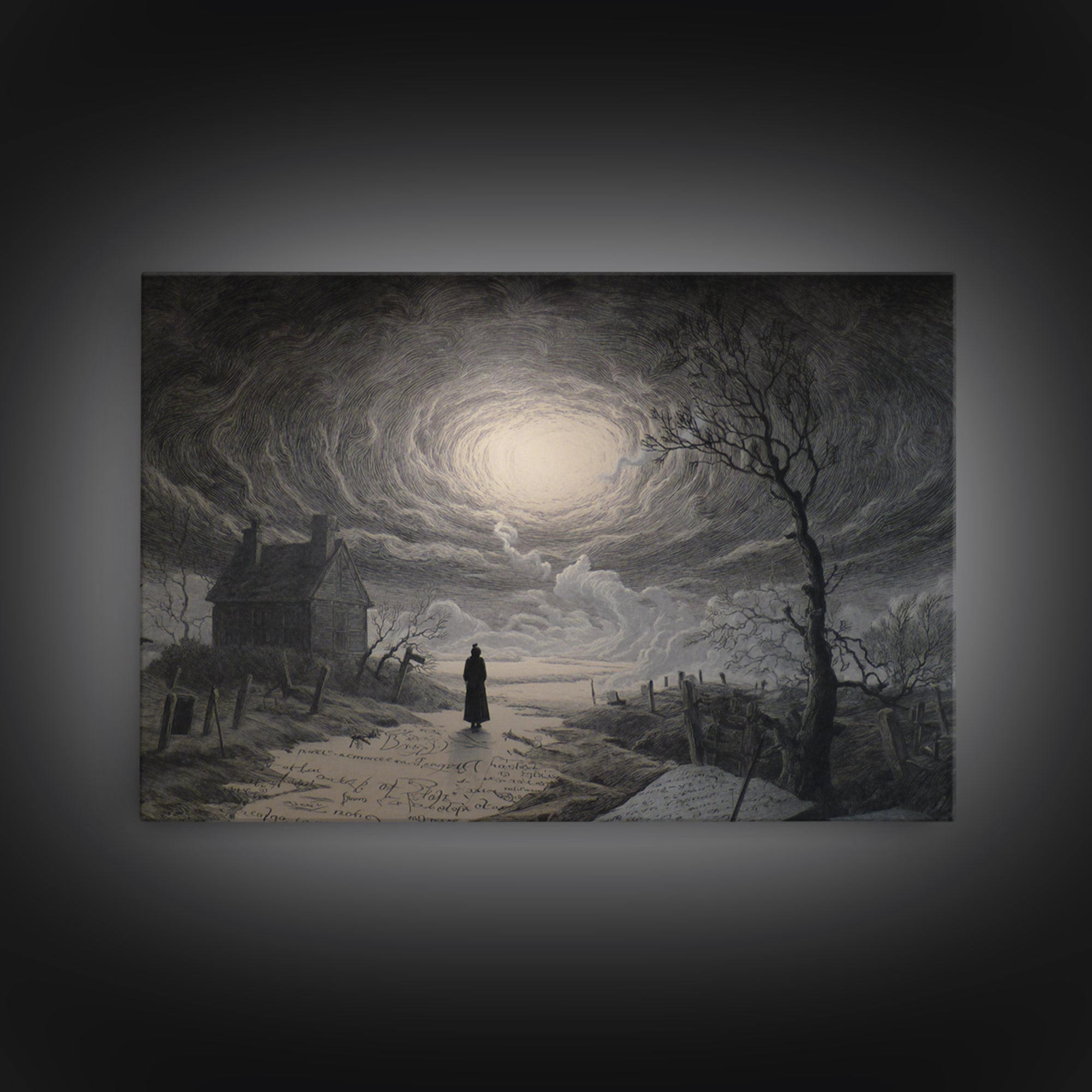 The Silent Schoolhouse, Romantic Gothic Landscape, Landscape Wall Art, Gothic Horror Wall Art, Canvas Print, Halloween Wall Art