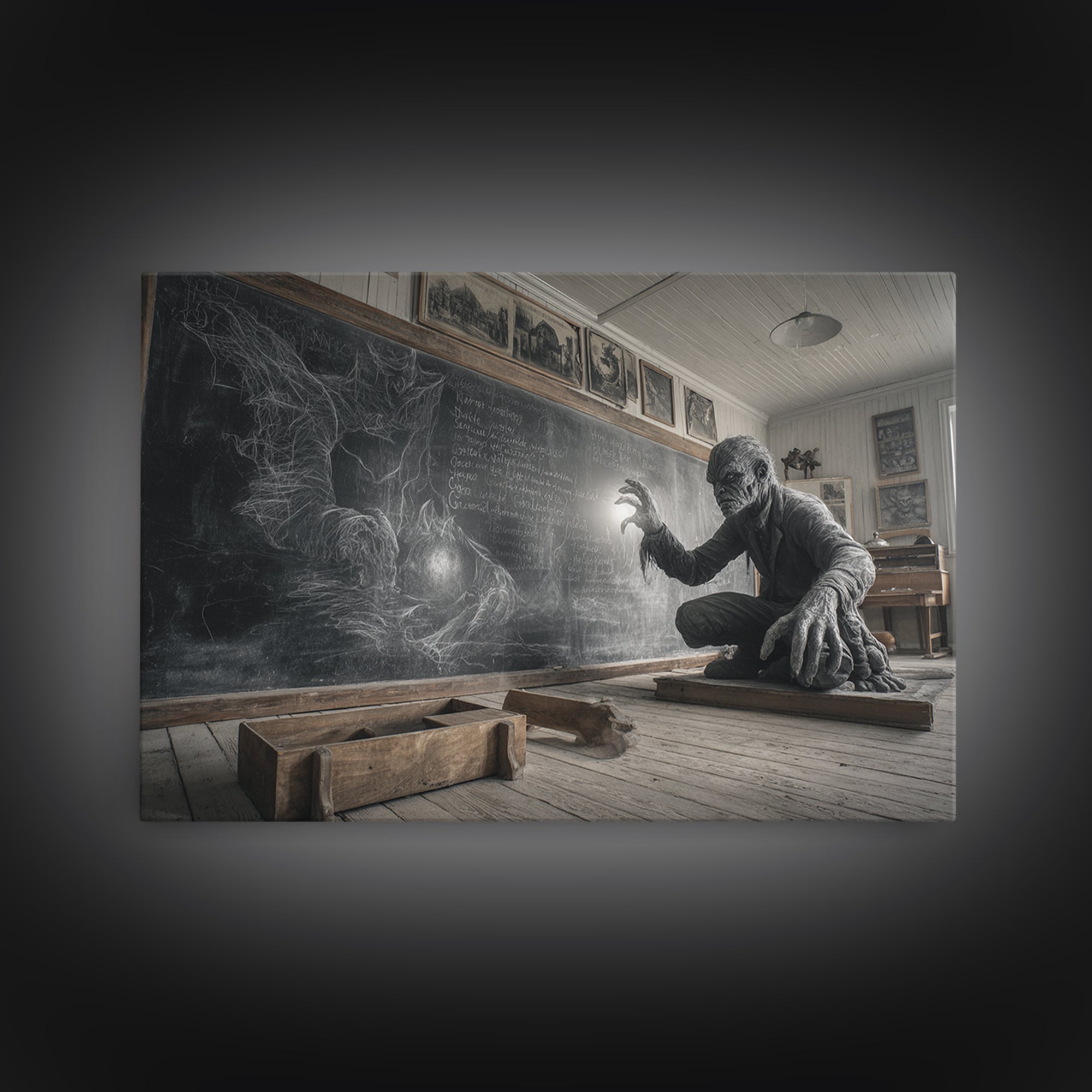 The Silent Schoolhouse, Expressionist Nightmare Art, Landscape Wall Art, Dark Halloween Decor, Canvas Print, Halloween Wall Art