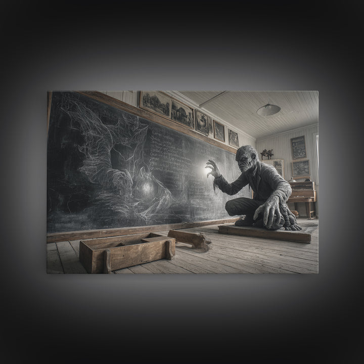 The Silent Schoolhouse, Expressionist Nightmare Art, Landscape Wall Art, Dark Halloween Decor, Canvas Print, Halloween Wall Art