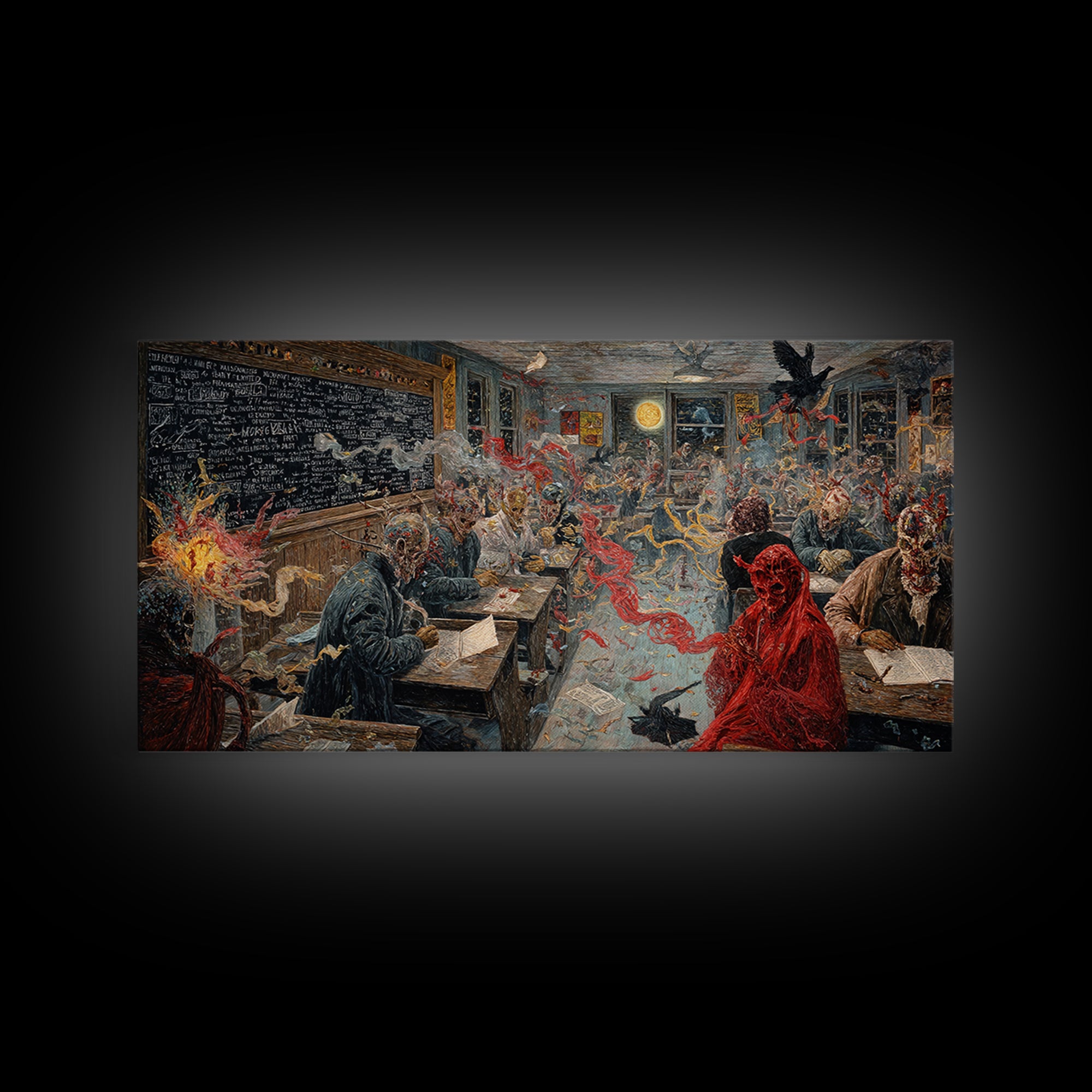 The Silent Schoolhouse, Grotesque Carnival Art, Wide Panoramic Art, Gothic Horror Wall Art, Canvas Print, Halloween Wall Art