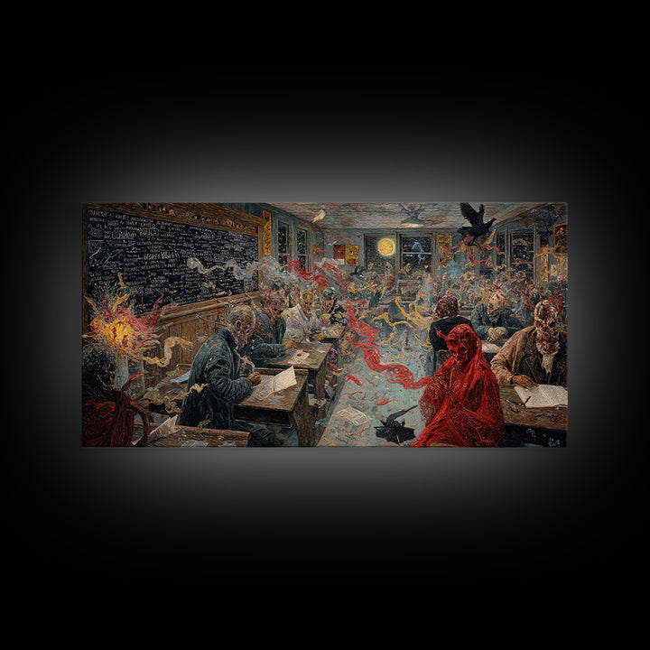 The Silent Schoolhouse, Grotesque Carnival Art, Wide Panoramic Art, Gothic Horror Wall Art, Canvas Print, Halloween Wall Art
