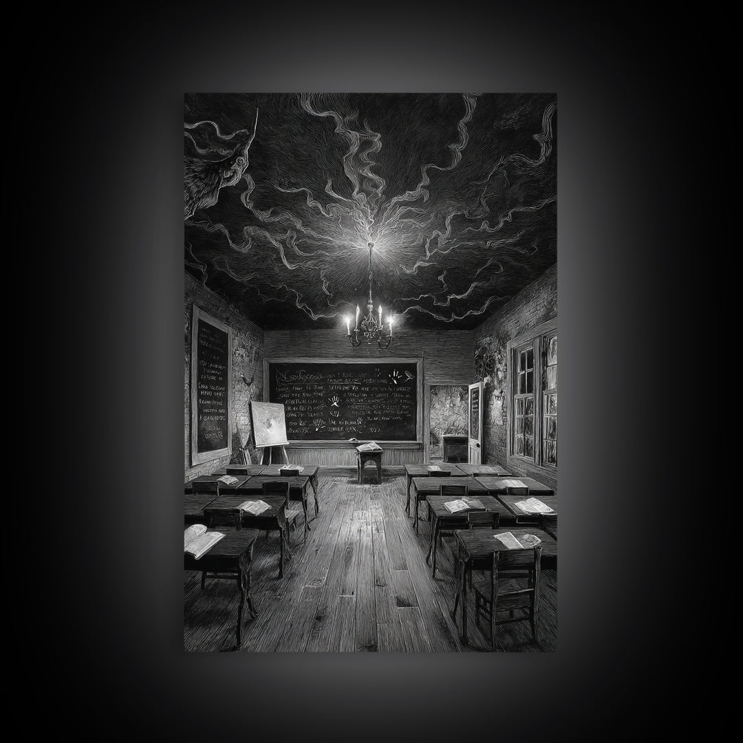 The Silent Schoolhouse, Victorian Macabre Art, Vertical Wall Art, Gothic Horror Wall Art, Framed Canvas Print, Halloween Wall Art