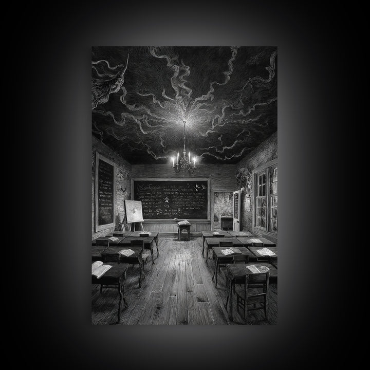 The Silent Schoolhouse, Victorian Macabre Art, Vertical Wall Art, Gothic Horror Wall Art, Framed Canvas Print, Halloween Wall Art