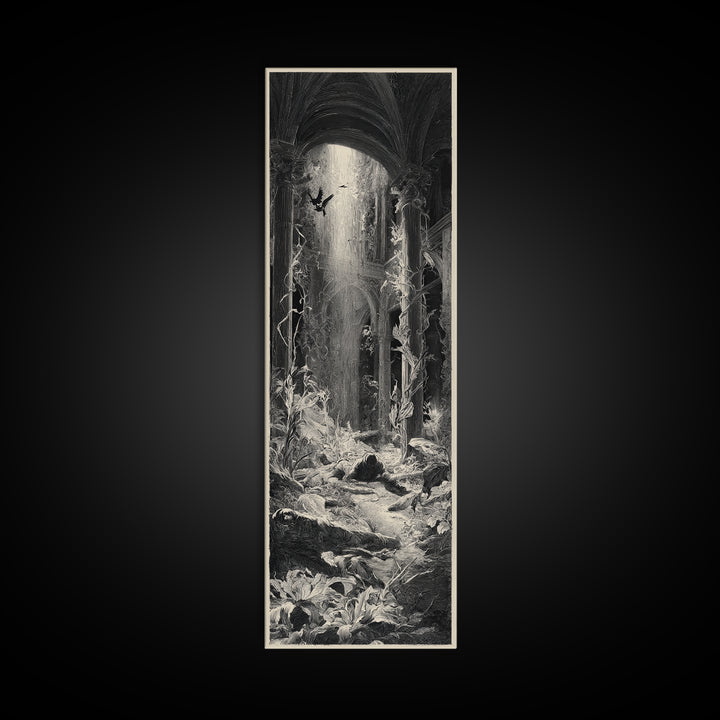 The Cemetery Greenhouse, Gothic Engraving Art, Tall Narrow Wall Art, Gothic Horror Wall Art, Framed Canvas Print, Halloween Wall Art