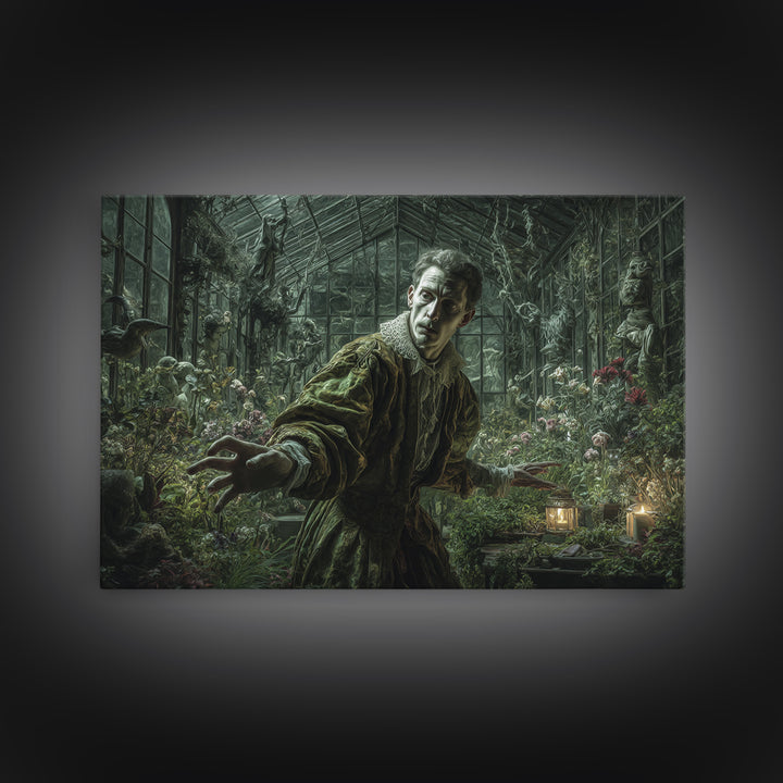 The Cemetery Greenhouse, Medieval Grotesque Art, Landscape Wall Art, Macabre Wall Art, Framed Canvas Print, Halloween Wall Art
