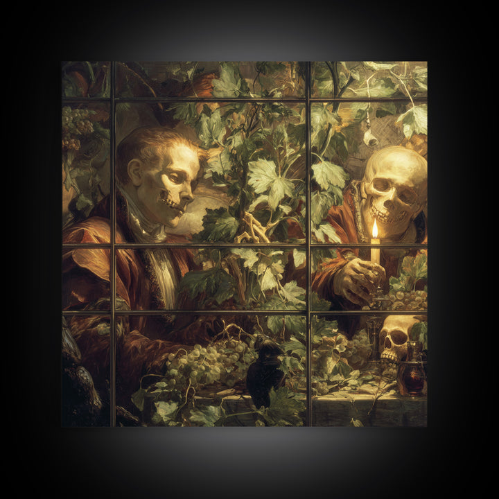 The Cemetery Greenhouse, Danse Macabre Art, Square Wall Art, Macabre Wall Art, Framed Canvas Print, Halloween Wall Art