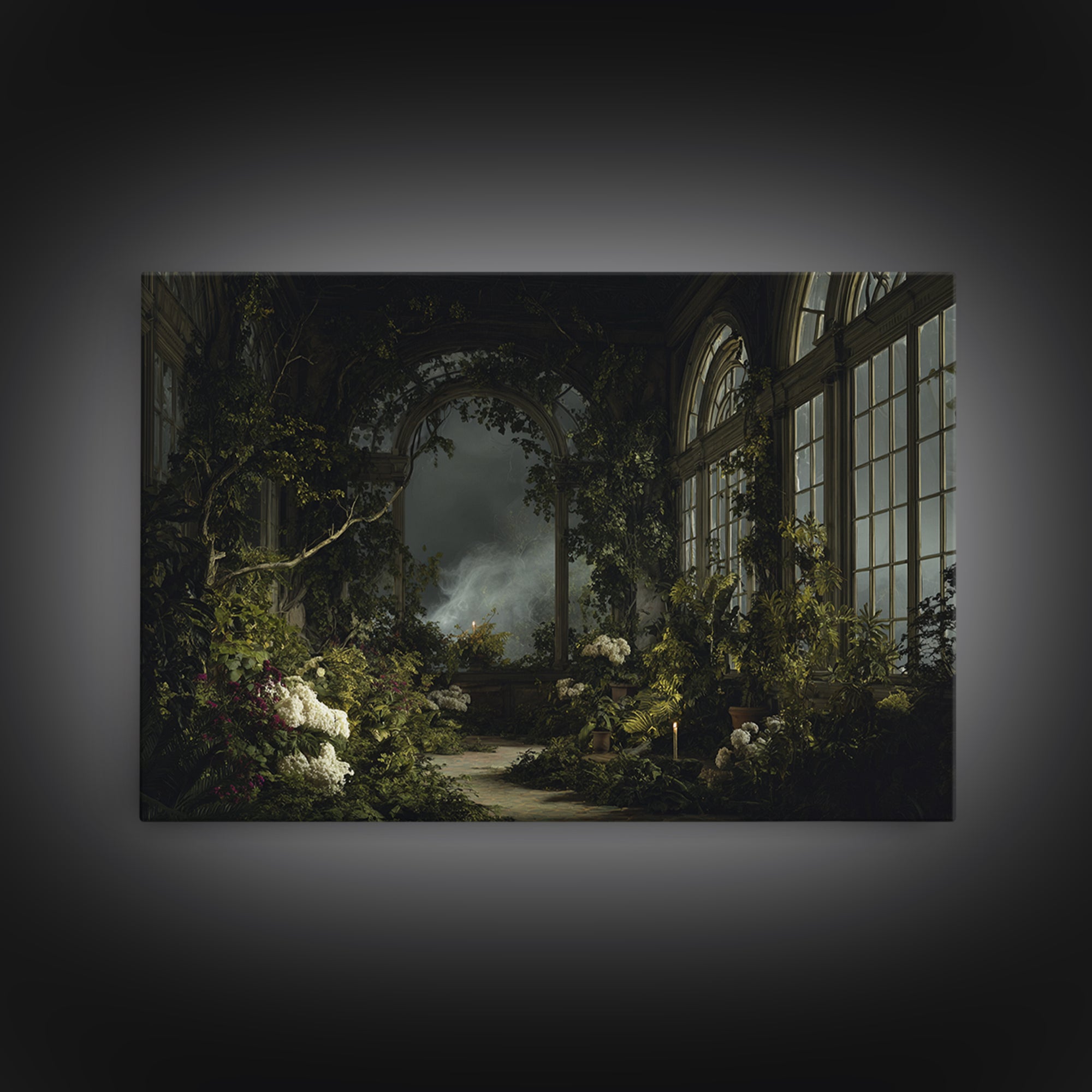 The Cemetery Greenhouse, Baroque Witchcraft Art, Landscape Wall Art, Dark Halloween Decor, Canvas Print, Halloween Wall Art