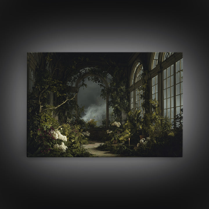 The Cemetery Greenhouse, Baroque Witchcraft Art, Landscape Wall Art, Dark Halloween Decor, Canvas Print, Halloween Wall Art